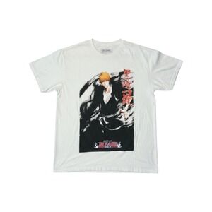 Bleach Ichigo Kurosaki Graphic T-Shirt Mens M White Excellent Anime Streetwear